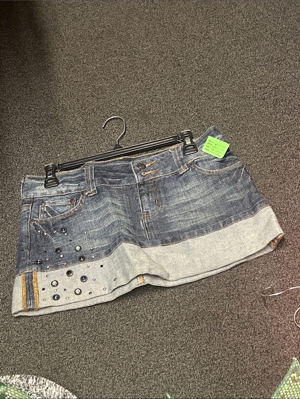 Stud-Embellished Denim Mini Shorts - Blue very good condition OLISKB
